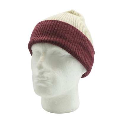 Beige and Red Reversible Ribbed Cashmere Beanie