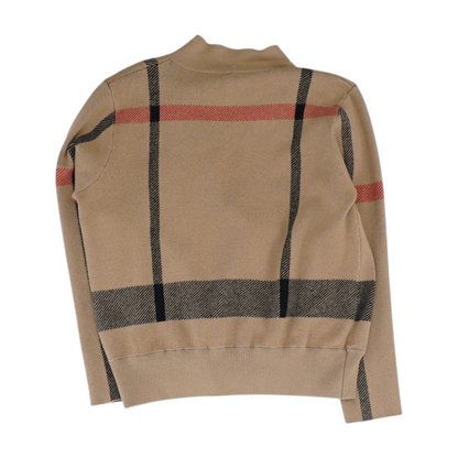 Tan Check Cardigan Sweater