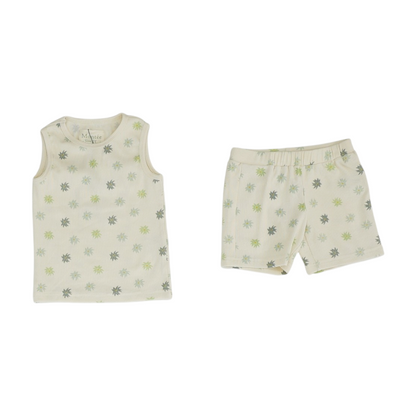 Beige Floral Sleeveless Set