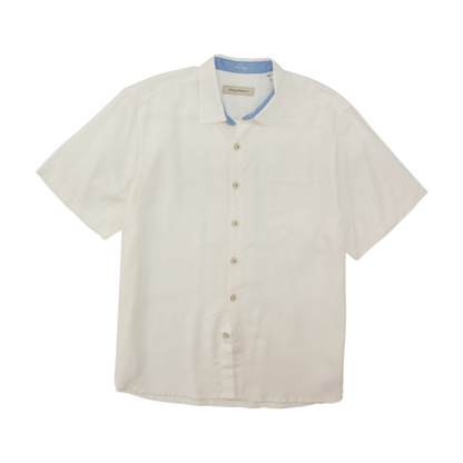 White Solid Short Sleeve Button Down