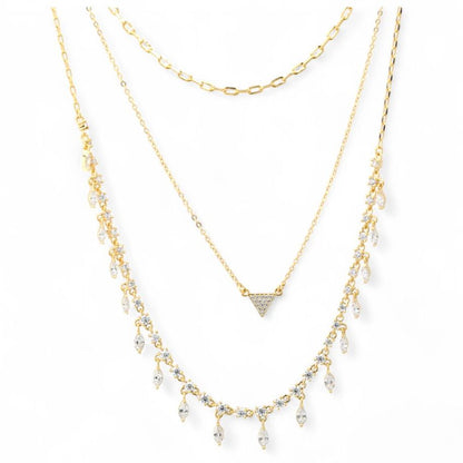 Gold Tone Layered Cubic Zirconia Chain Collar Necklace