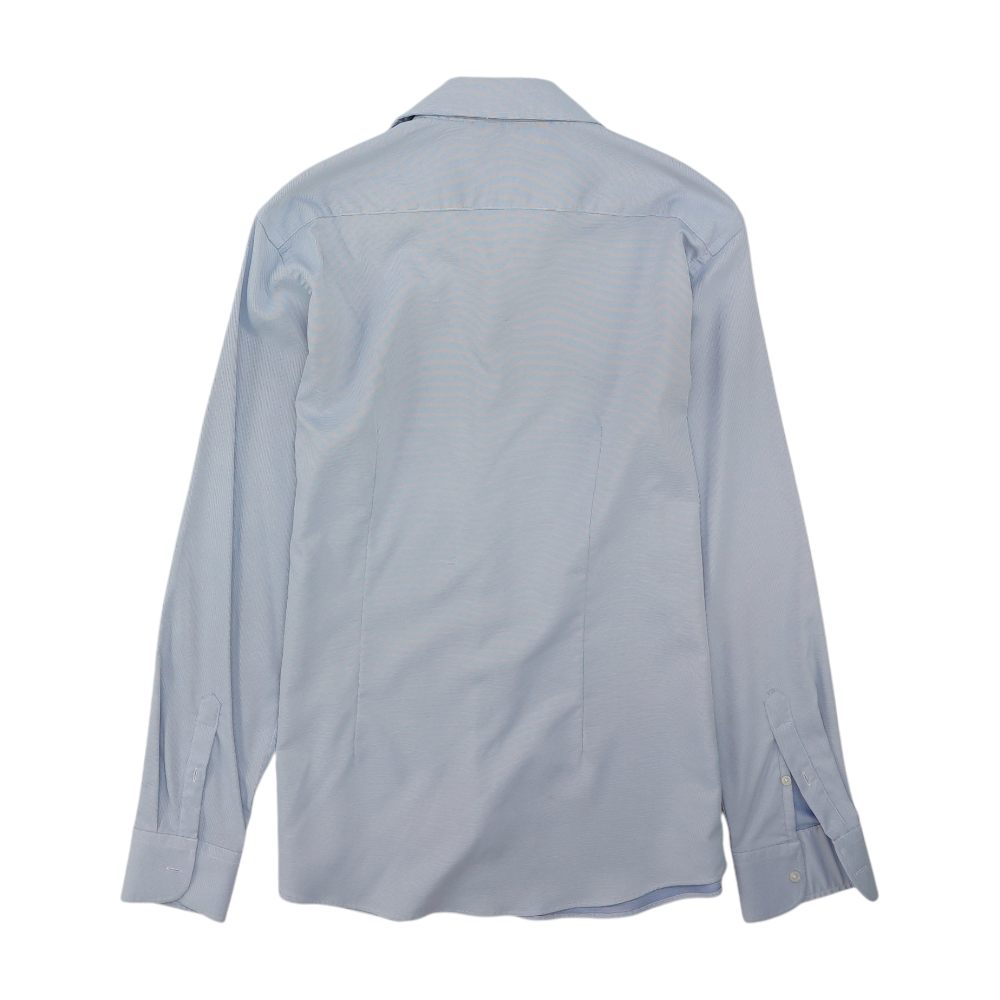 Blue Solid Long Sleeve Button Down