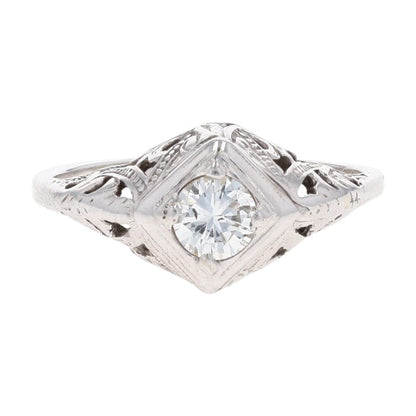 1/3 Ct 14K White Gold Round Diamond In Filigree Mounting Cocktail Ring