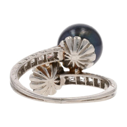 .50 Ct Platinum White And Gray Cultured Pearl With Diamond Accents Cocktail Ring
