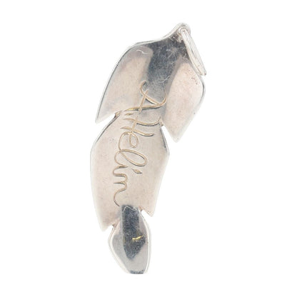 14K Gold And Sterling Silver Hand Engraved Feather Pendant