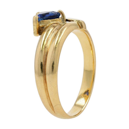 18K Gold Trillion Cut Sapphire In Abstract Setting Stackable Ring