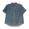 Blue Solid Short Sleeve Button Down