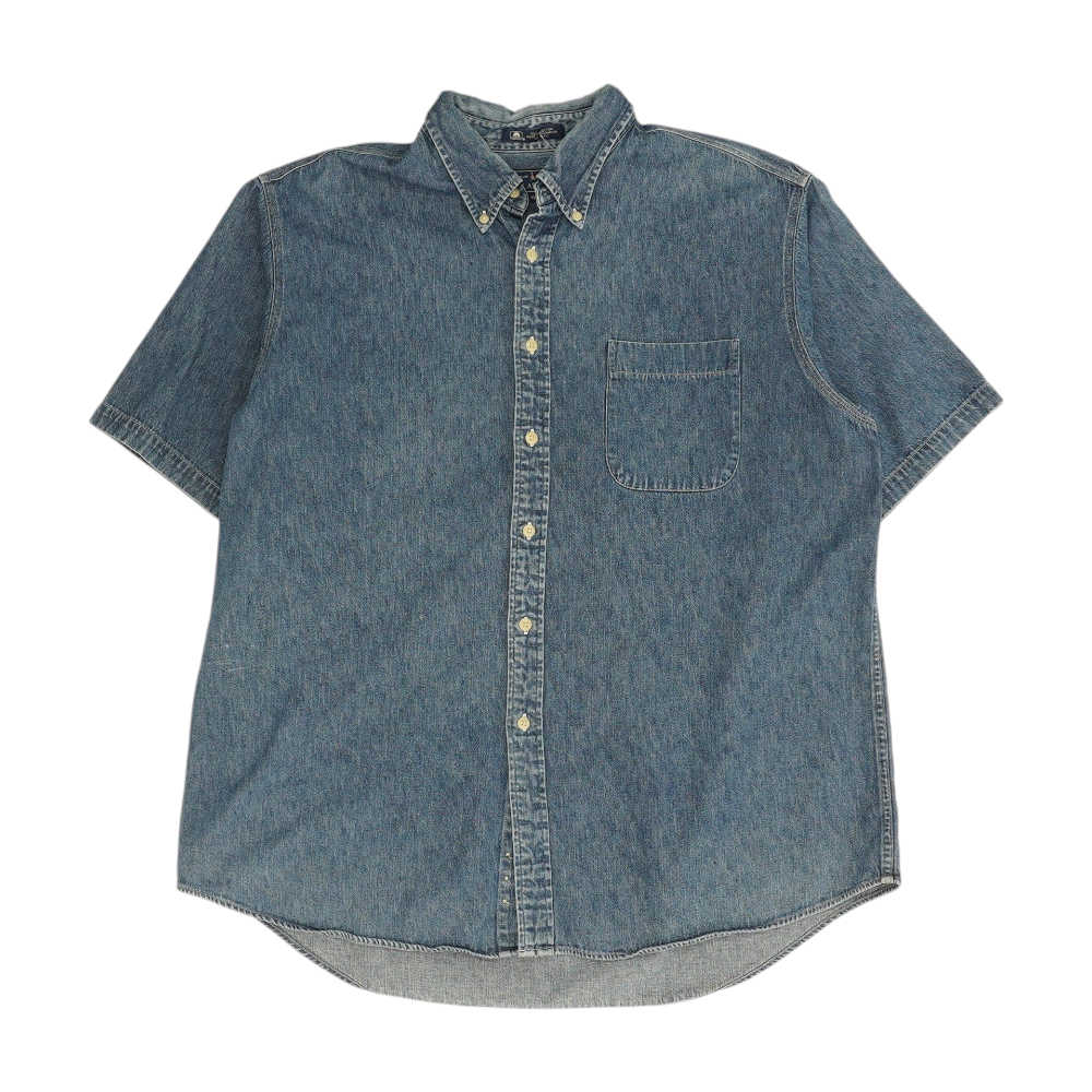 Blue Solid Short Sleeve Button Down