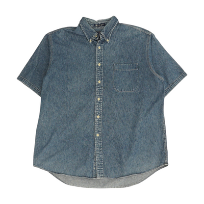 Blue Solid Short Sleeve Button Down