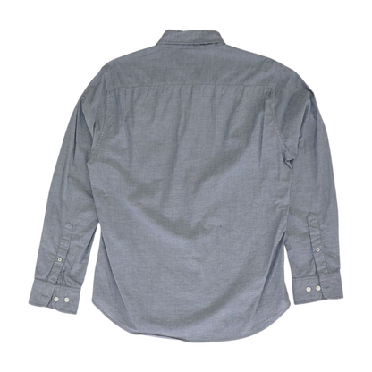 Blue Solid Long Sleeve Button Down