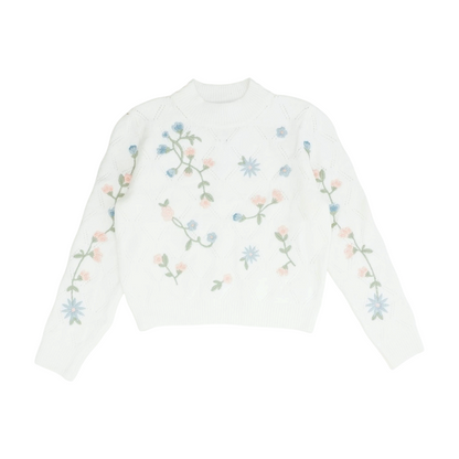 White Floral Pullover Sweater