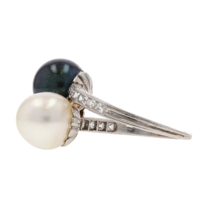 .50 Ct Platinum White And Gray Cultured Pearl With Diamond Accents Cocktail Ring