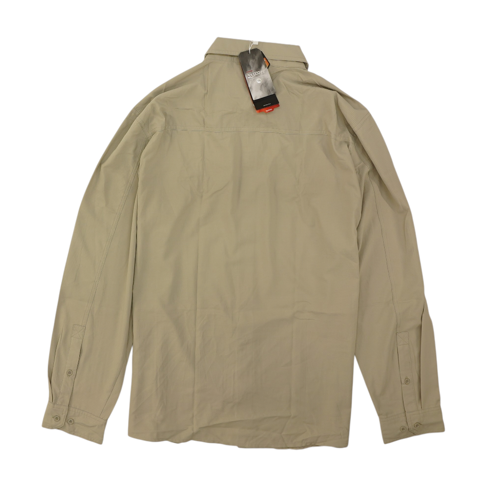 Beige Solid Long Sleeve Button Down