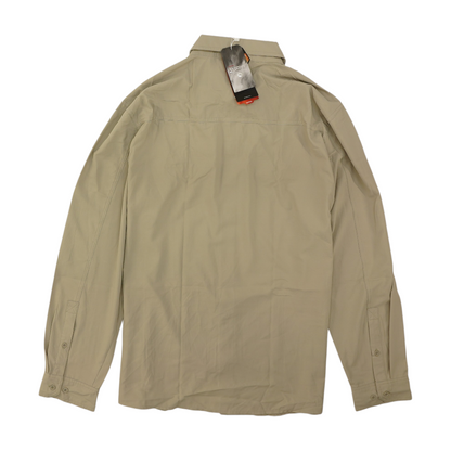 Beige Solid Long Sleeve Button Down