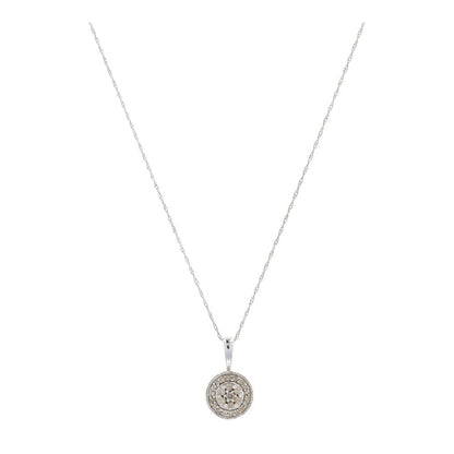10K White Gold Round Diamond Cluster Pendant Necklace