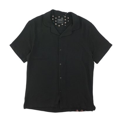 Black Solid Short Sleeve Button Down