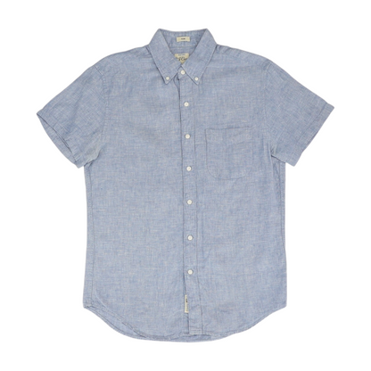 Blue Solid Short Sleeve Button Down