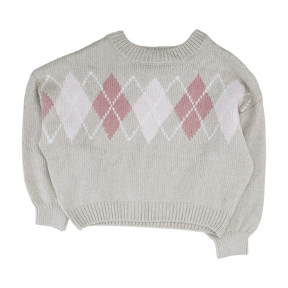 Beige Argyle Pullover Sweater