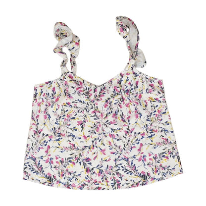 White Floral Sleeveless Blouse