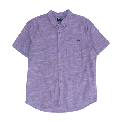 Purple Solid Short Sleeve Button Down