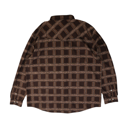 Brown Print Long Sleeve Button Down
