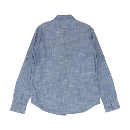 Blue Solid Long Sleeve Button Down