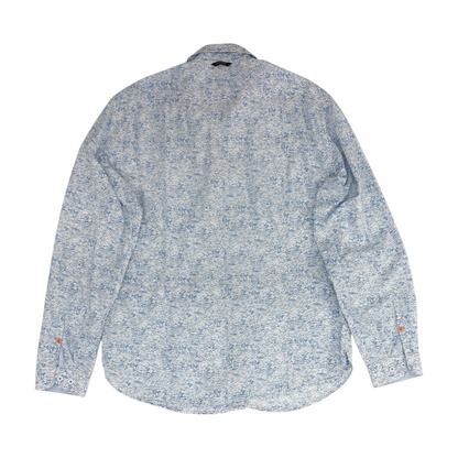 White Print Long Sleeve Button Down