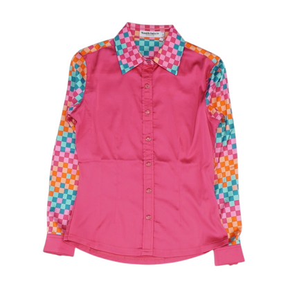 Pink Color Block Long Sleeve Button Down