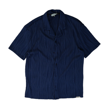 Navy Solid Short Sleeve Button Down