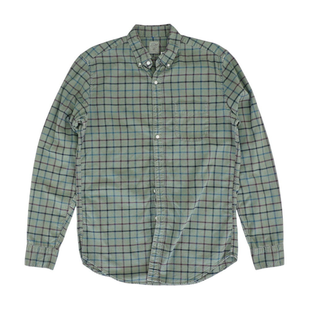 Green Tall Plaid Long Sleeve Button Down
