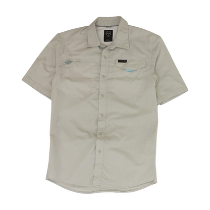 Gray Solid Short Sleeve Button Down
