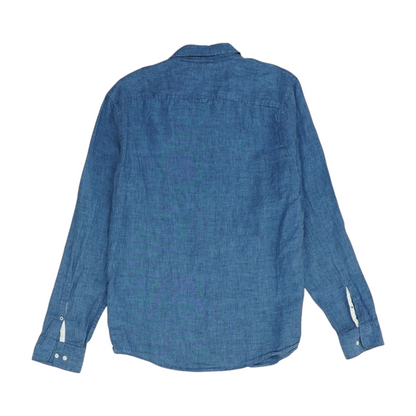 Blue Solid Long Sleeve Button Down