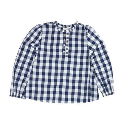 Navy Check Long Sleeve Blouse