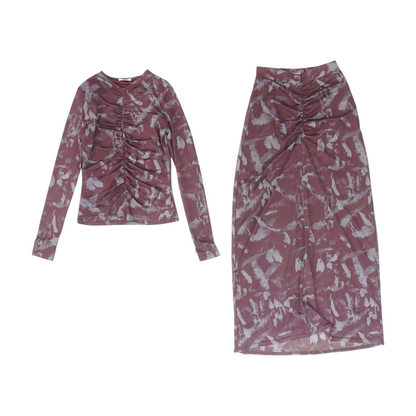 Burgundy Abstract Skirt Set