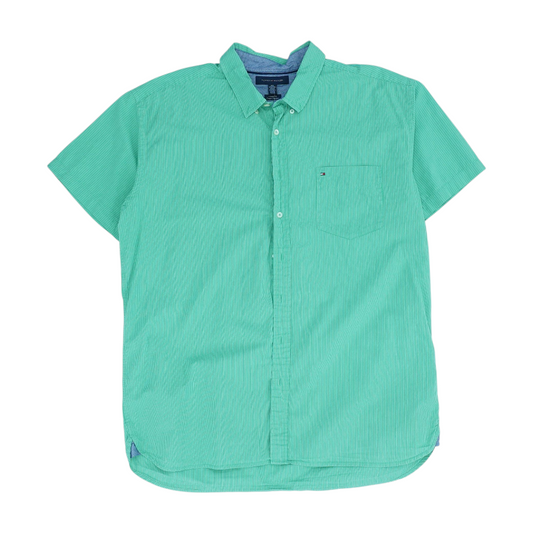 Green Striped Short Sleeve Button Down