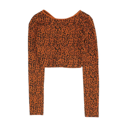 Orange Animal Print Cropped Sweater