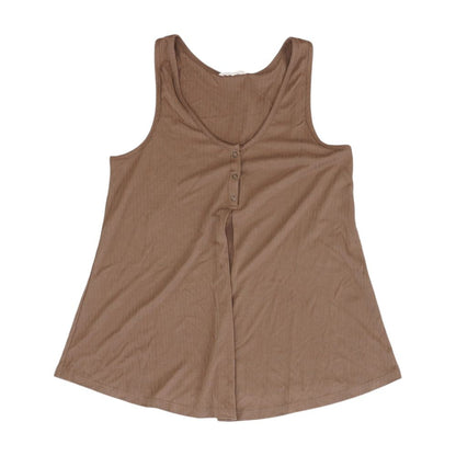 Brown Solid Henley Knit Top