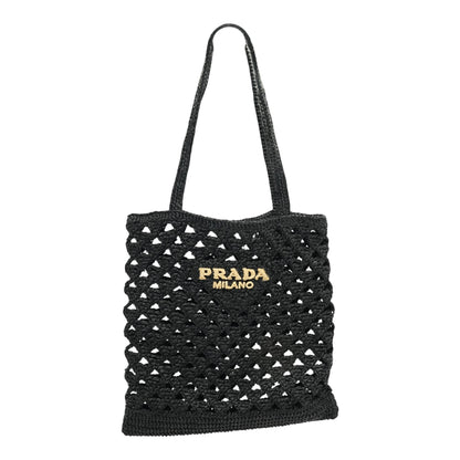 Black Crocheted Raffia Tote Bag