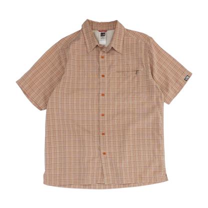 Beige Plaid Short Sleeve Button Down