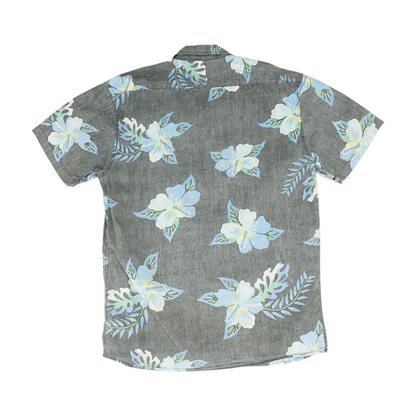 Gray Floral Short Sleeve Button Down