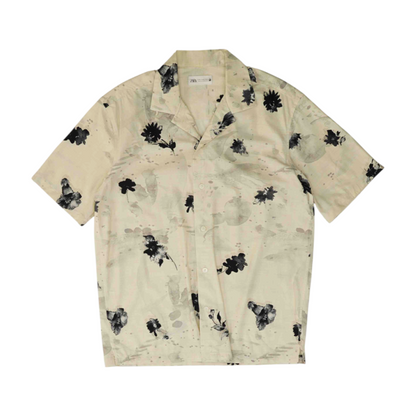 Cream Print Short Sleeve Button Down