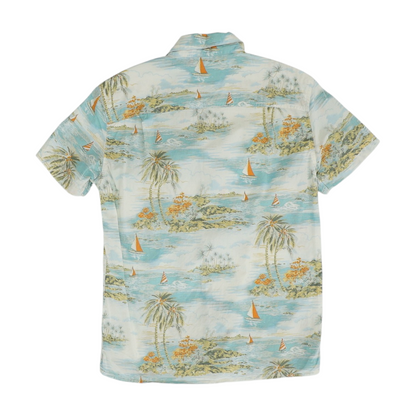 Blue Graphic Short Sleeve Button Down