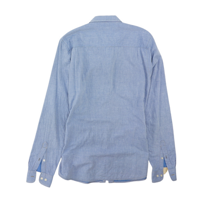 Blue Solid Long Sleeve Button Down