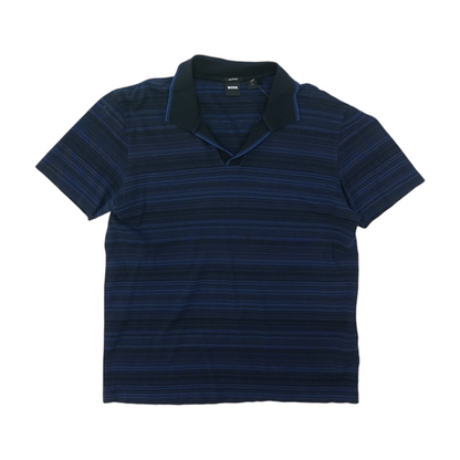Navy Striped Short Sleeve Polo