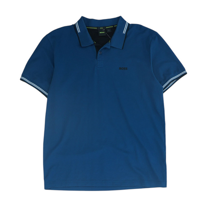 Blue Solid Short Sleeve Polo