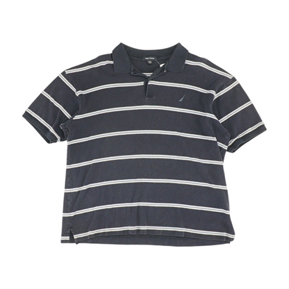 Navy Striped Short Sleeve Polo