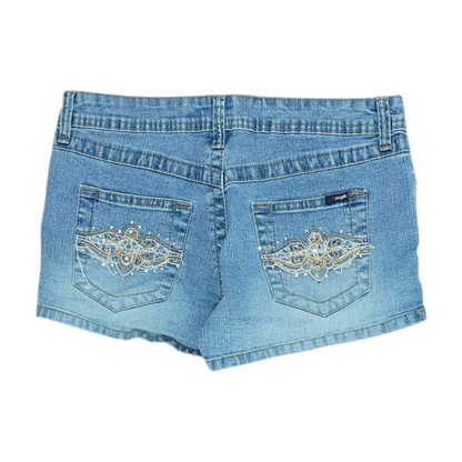Vintage Blue Solid Denim Shorts