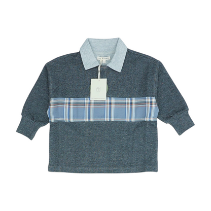 Gray Color Block Long Sleeve Polo