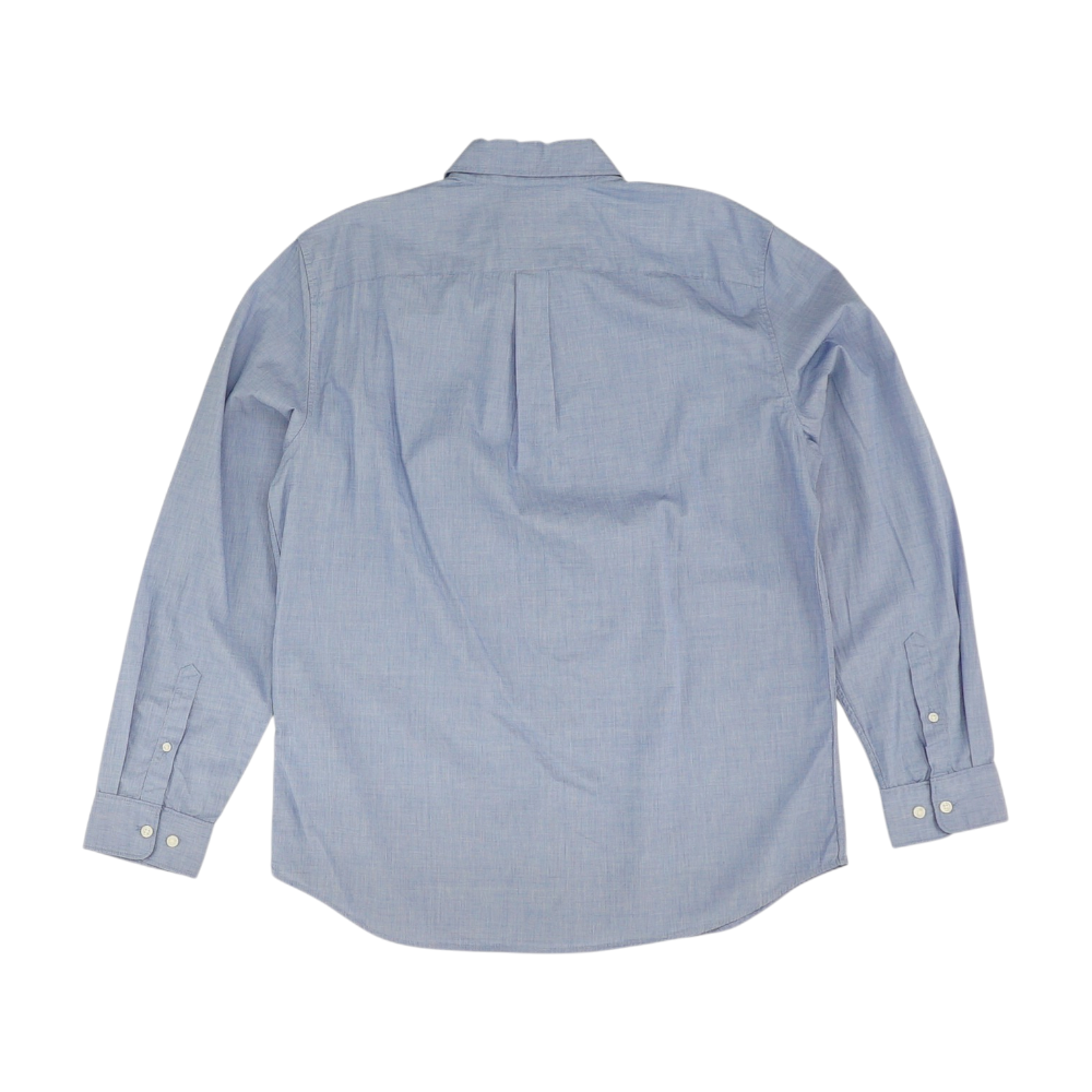 Blue Solid Long Sleeve Button Down