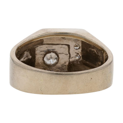 1/4 Ct 14K White Gold Vintage Style Round Single Cut Diamond Signet Ring